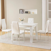 Modern 5-Piece Dining Set White Table White Velvet Chairs Compact Kitchen