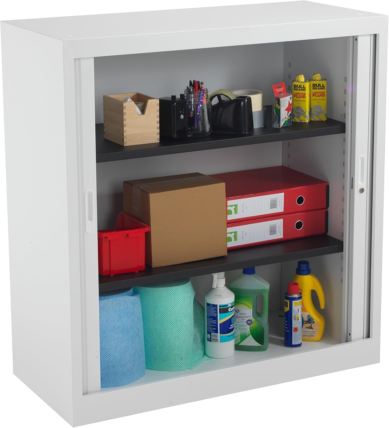 White Metal Lockable Storage Cabinet Office Cupboard with Adjustable Shelves