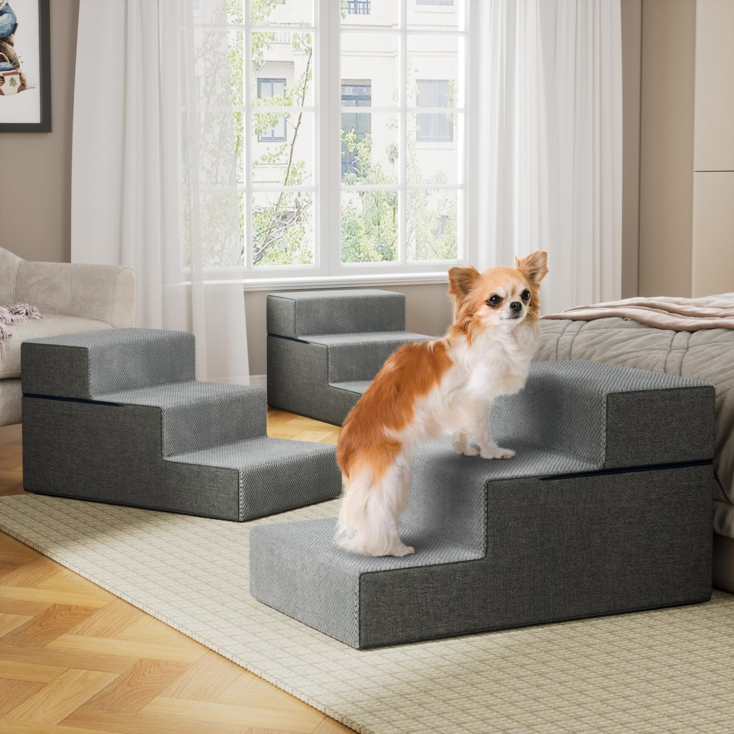 YENING Large Dog Stairs Extra Wide Pet Steps for High Beds 3-Step Ramp
