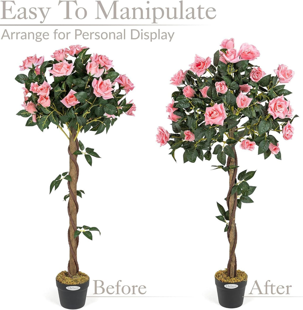4ft Artificial Pink Rose Tree Twisted Trunk Potted Indoor Outdoor Home Decor