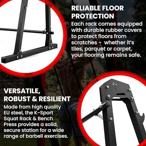Multicolor/Red Adjustable Squat Rack & Bench Press Home Gym Strength Set
