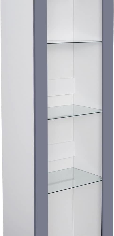 Tall Grey High-Gloss Display Cabinet with Glass Shelves & RGB LED Lighting Unit