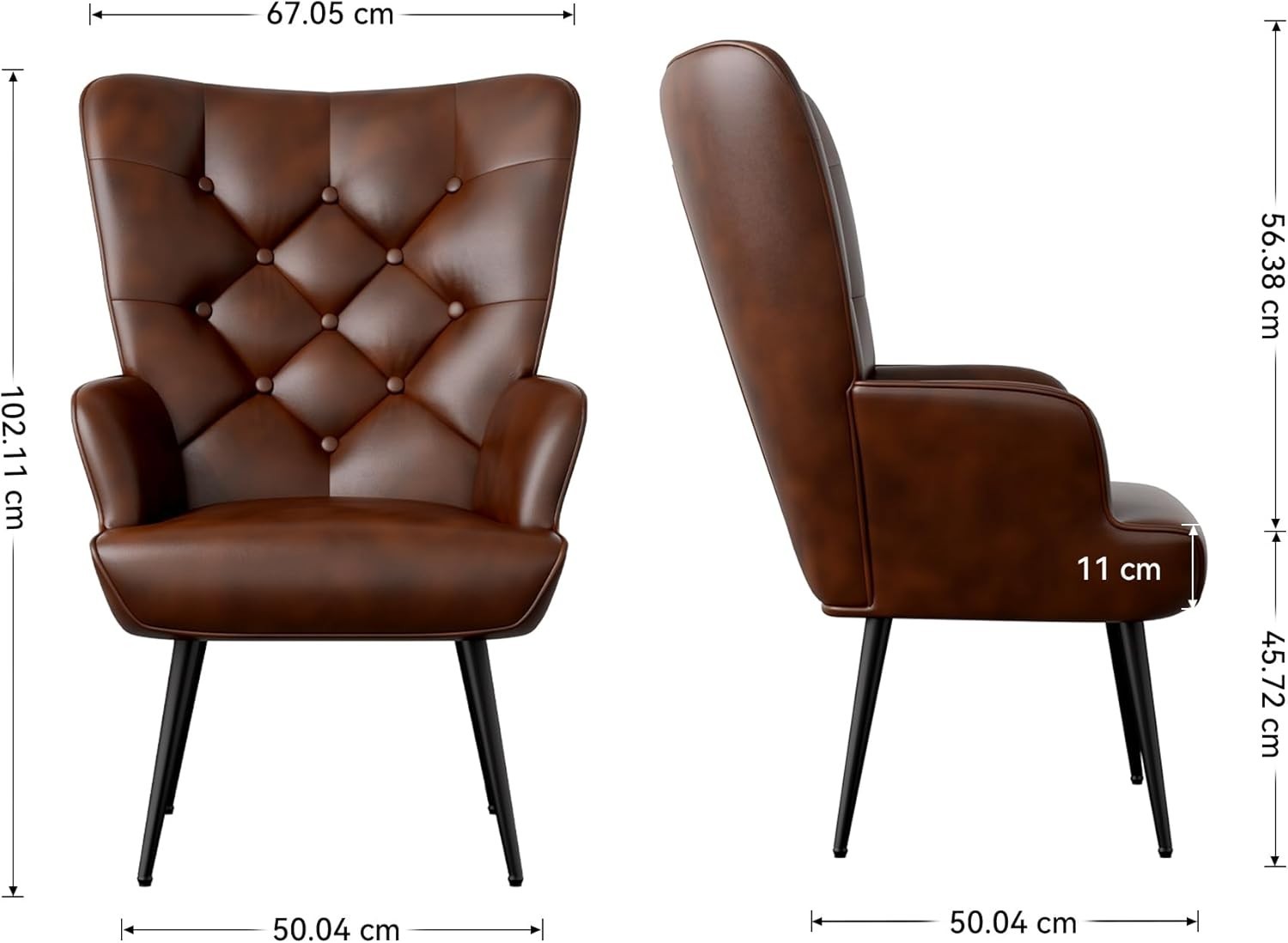 High Back Leather Armchair Gold Legs Comfy Lounge Chair 150kg Capacity