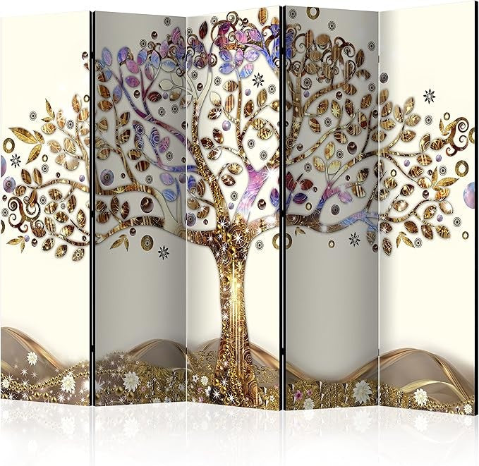 Gold Abstract 5-Panel Room Divider 225×172cm Double Side Privacy Screen