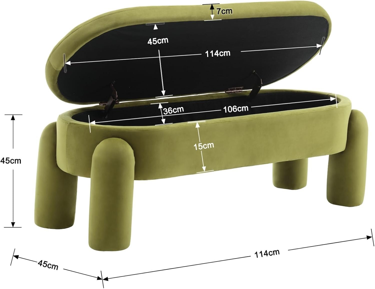 chairus Upholstered Storage Ottoman Velvet Window Bench, Green