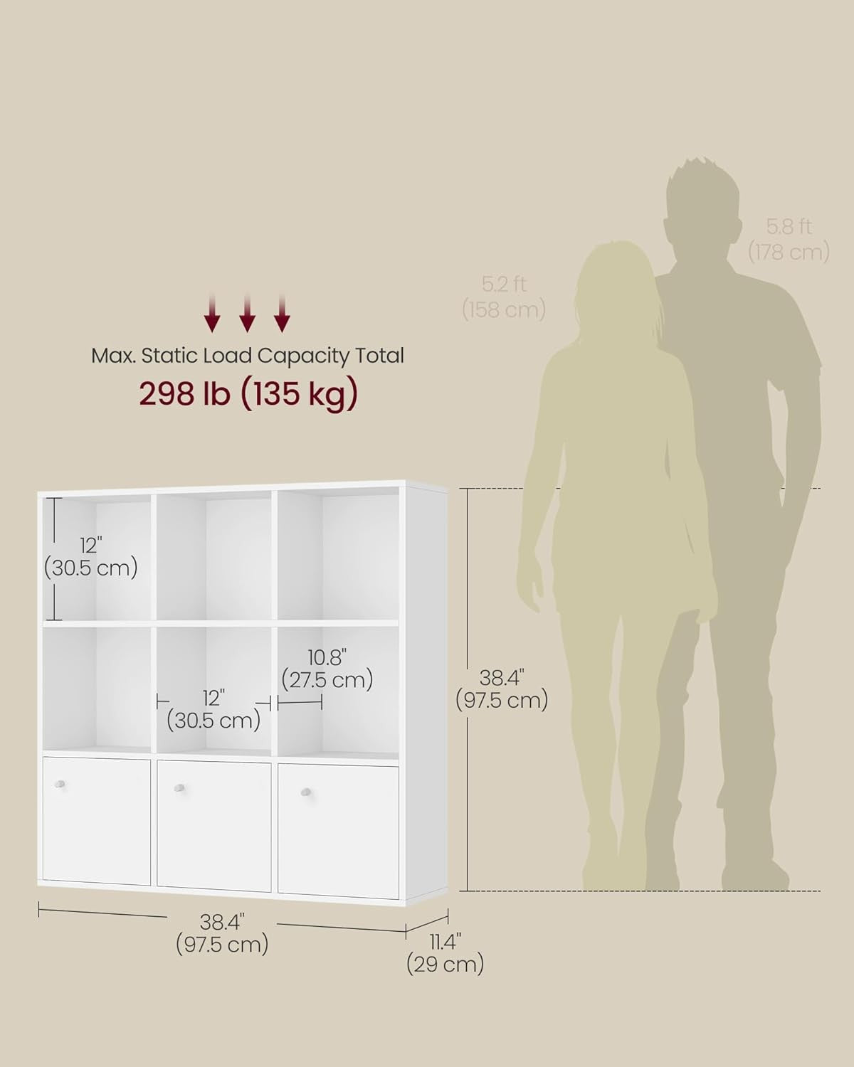 9-Cube White Bookcase with Cabinets, Modern Storage Shelf Unit for Home Office