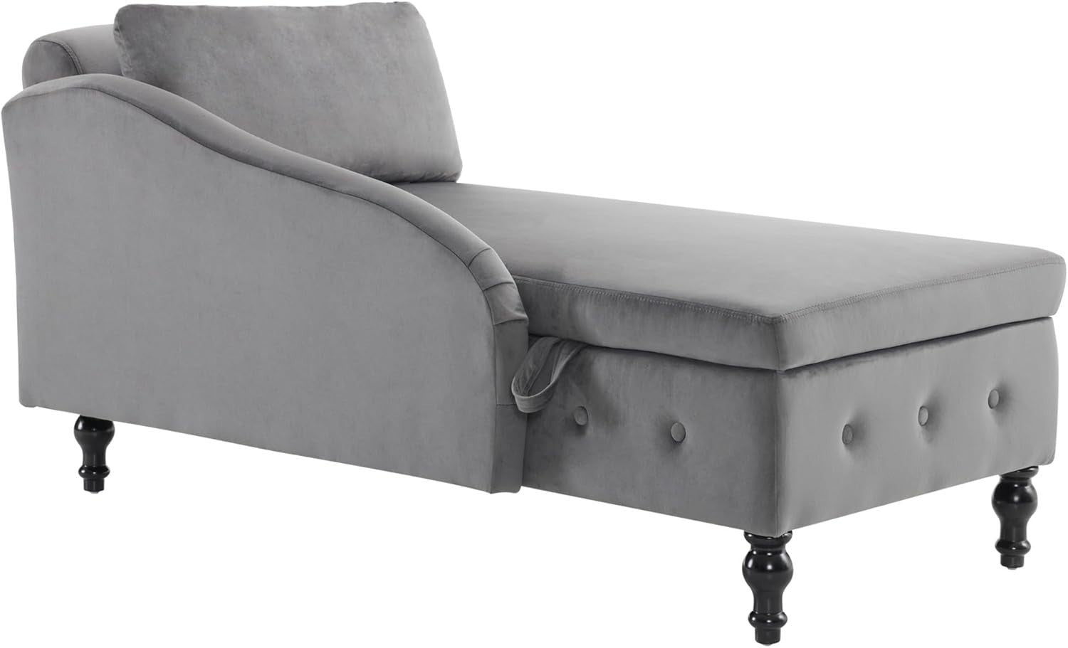 Velvet Chaise Lounge Sofa w/Storage & Pillow Right Armrest Grey Tufted