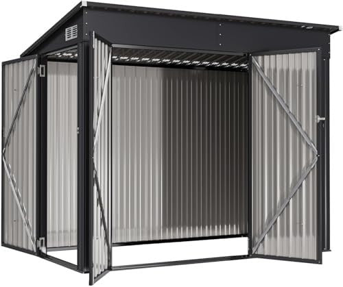 Aoxun 8x4ft Metal Garden Shed Black Pent Roof Outdoor Storage Bike Shed