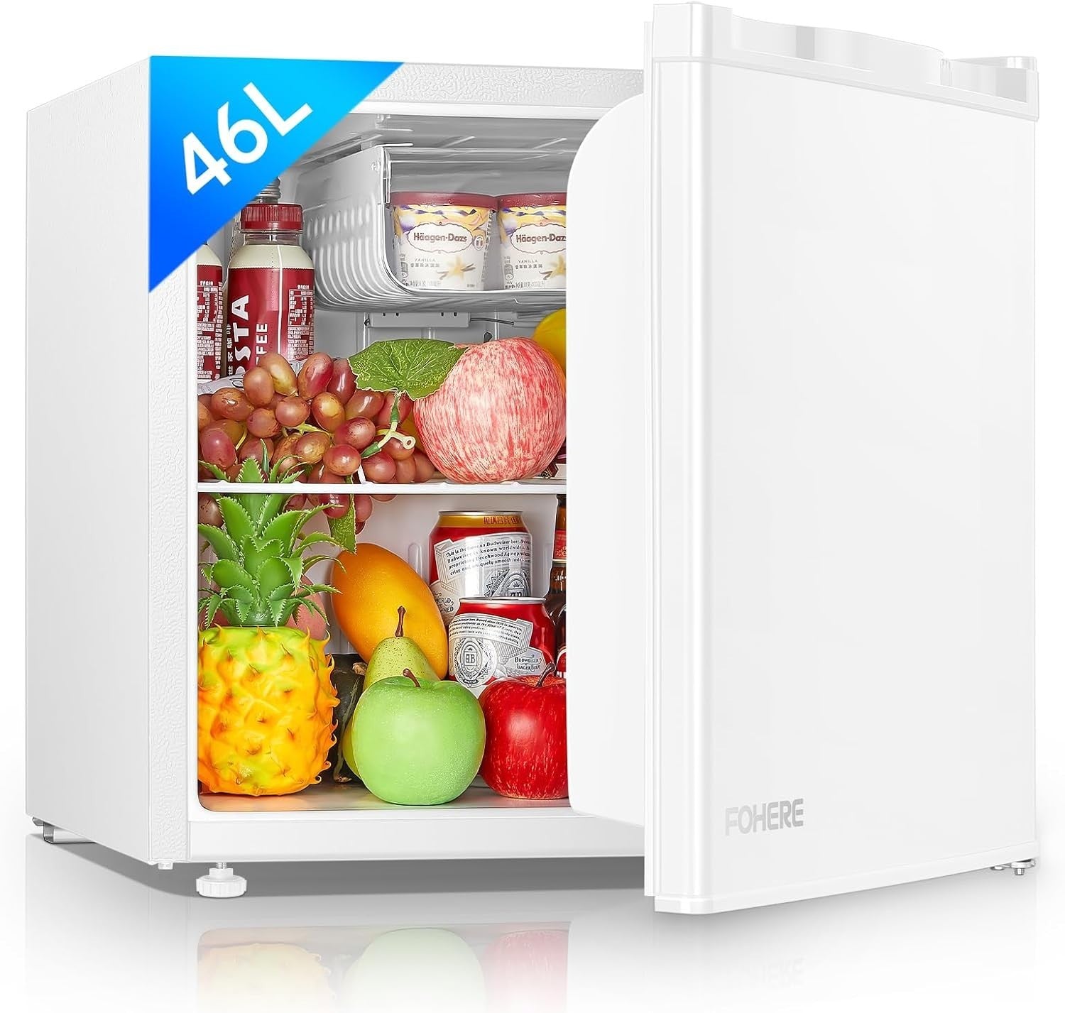 46L Mini Fridge Table Top Freezer-on-Top Quiet Reversible White