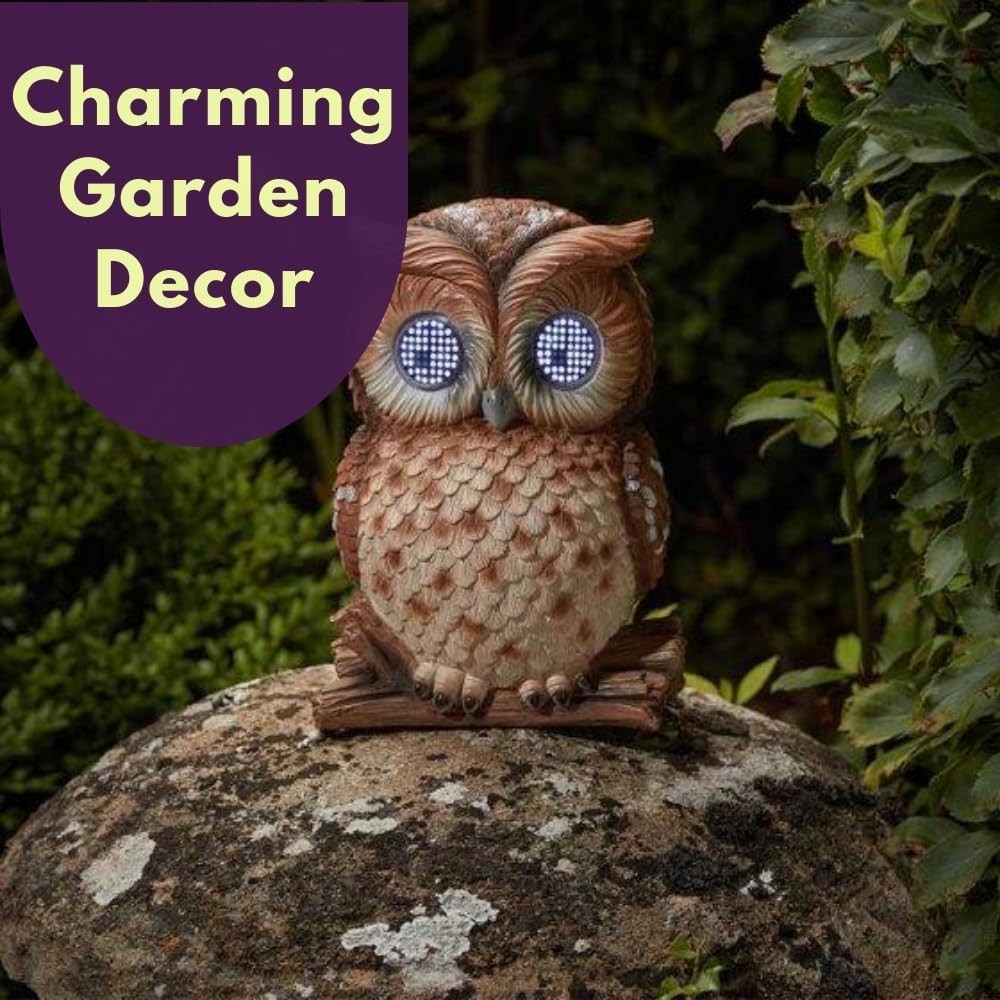 Large Solar Owl Garden Ornament • LED Light-Up Winking Eyes • Outdoor Decor