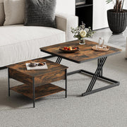 Square Nesting Coffee Table Set 2, Lift Top Storage, Walnut & Black, Space Savin