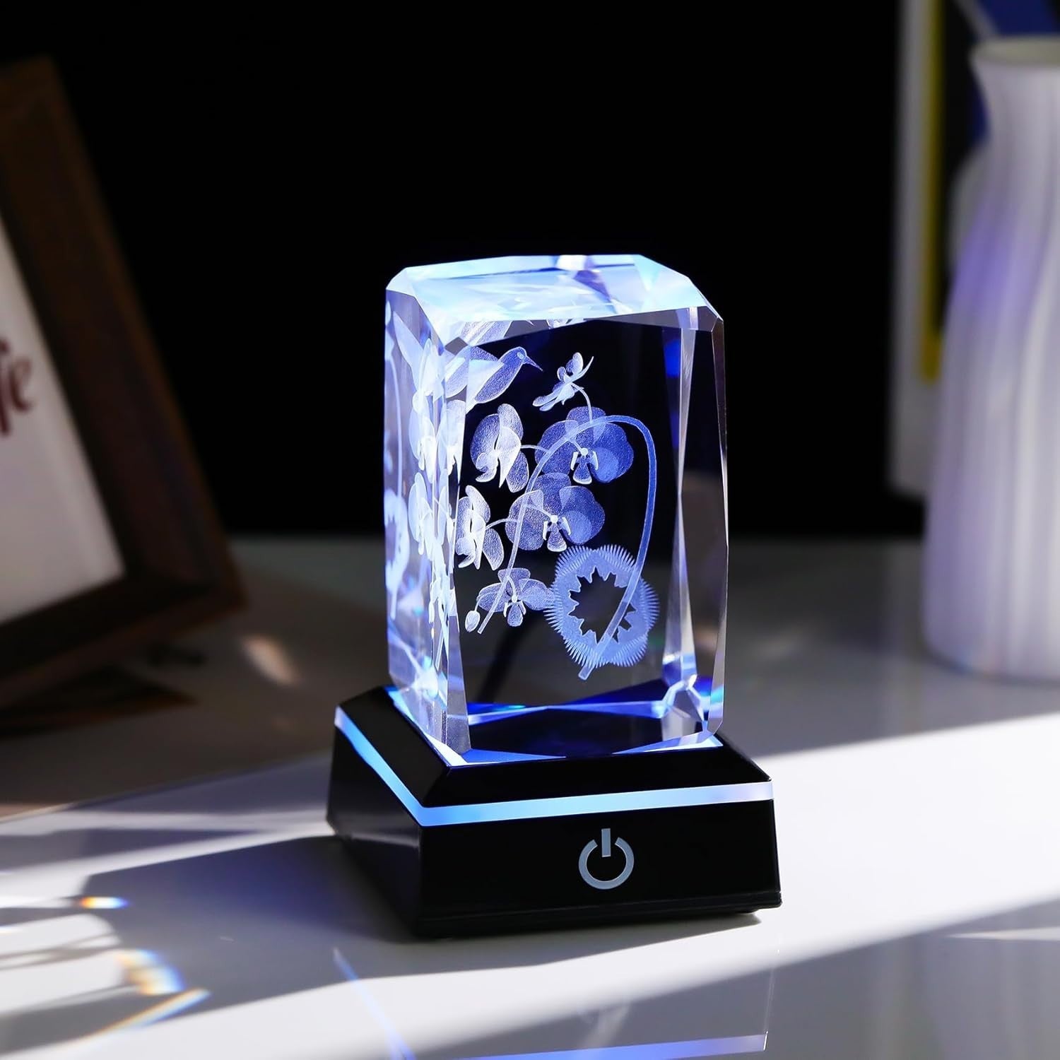 3D Crystal Orchid LED Light Cube Gift for Mum Wife Women Birthday Home Decor