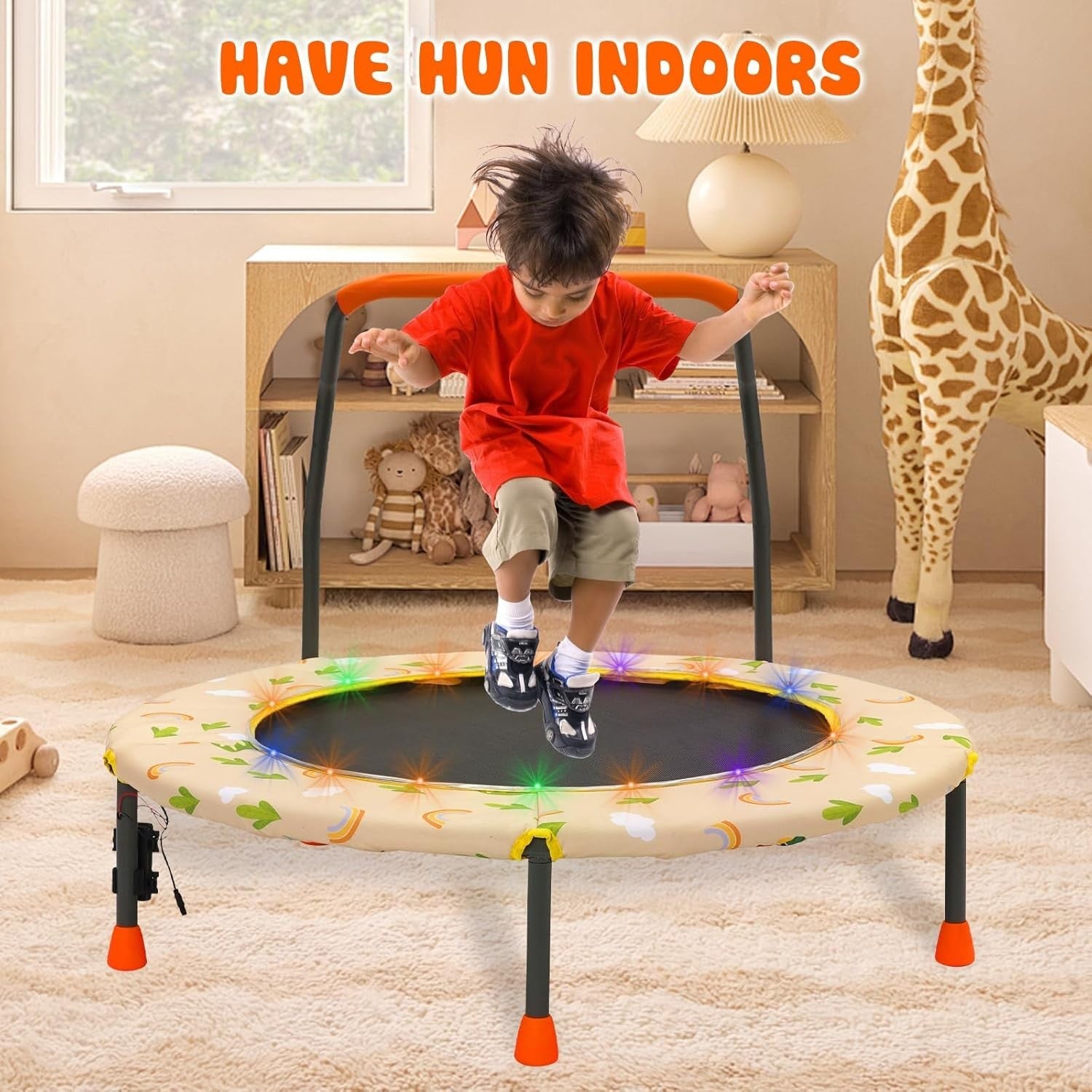 36'' Kids Mini Trampoline Adjustable Handle Safety Pad Indoor Outdoor