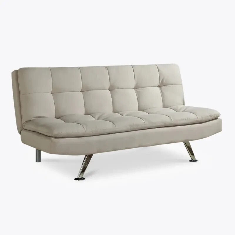 Cream 3 Seater Fabric Sofa Bed Recliner Click Clack Modern Chrome Legs