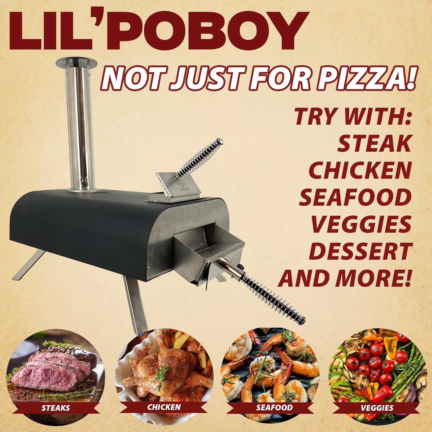 Outdoor Wood Pellet Pizza Oven | Portable BBQ Grill with Chimney & Stone
