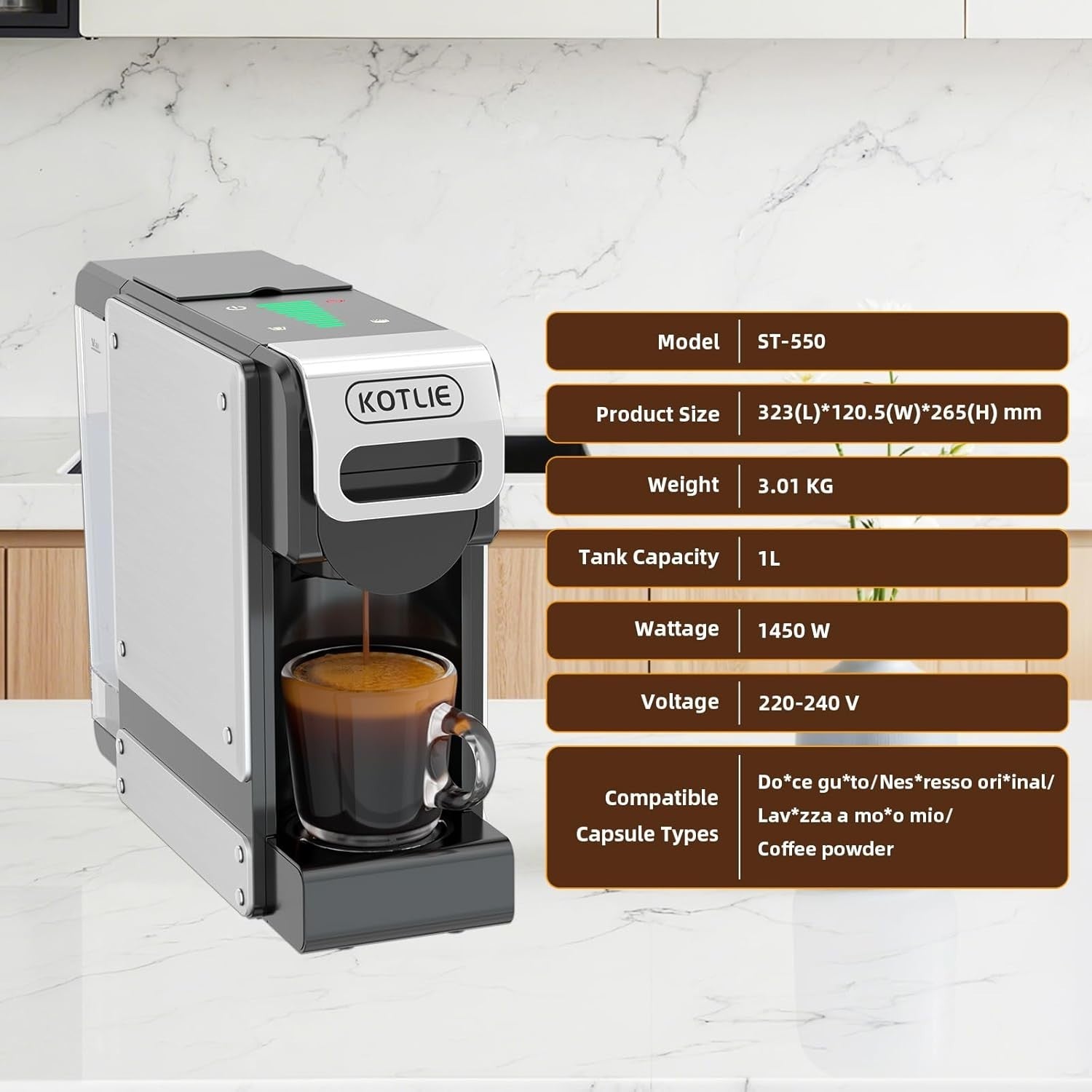 19Bar Automatic Espresso Coffee Machine | 1L Tank