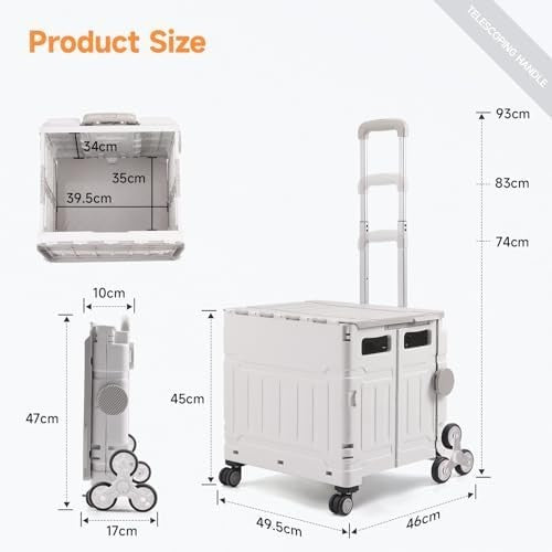Foldable Stair-Climbing Trolley 75L 50KG Storage Cart with Lid