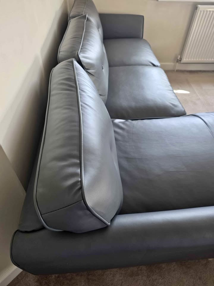 Dark Grey Luxe L-Shape Leather Corner Sofa (PTP)