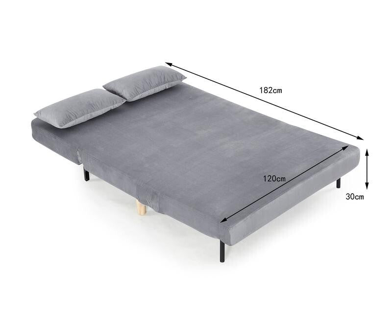 Grey Velvet 2-Seater Sofa Bed Futon Recliner w/ Wooden Legs Pillows