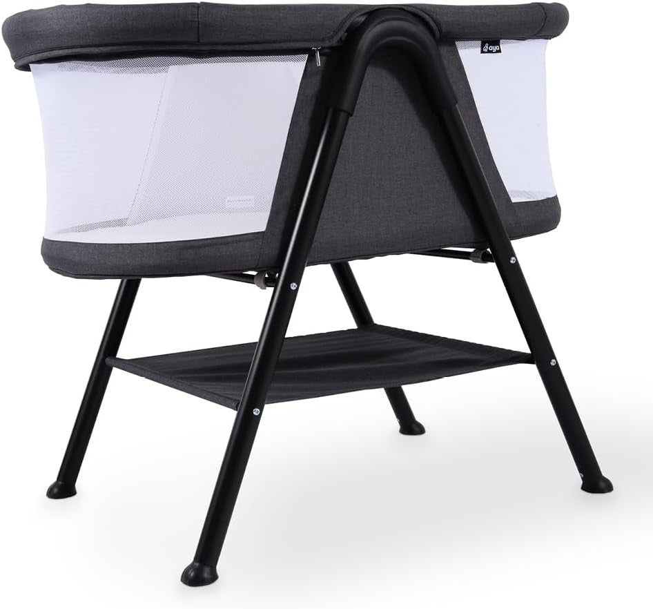 Portable Baby Crib Cot with Mesh Sides Lightweight Foldable Bed Black Graphite