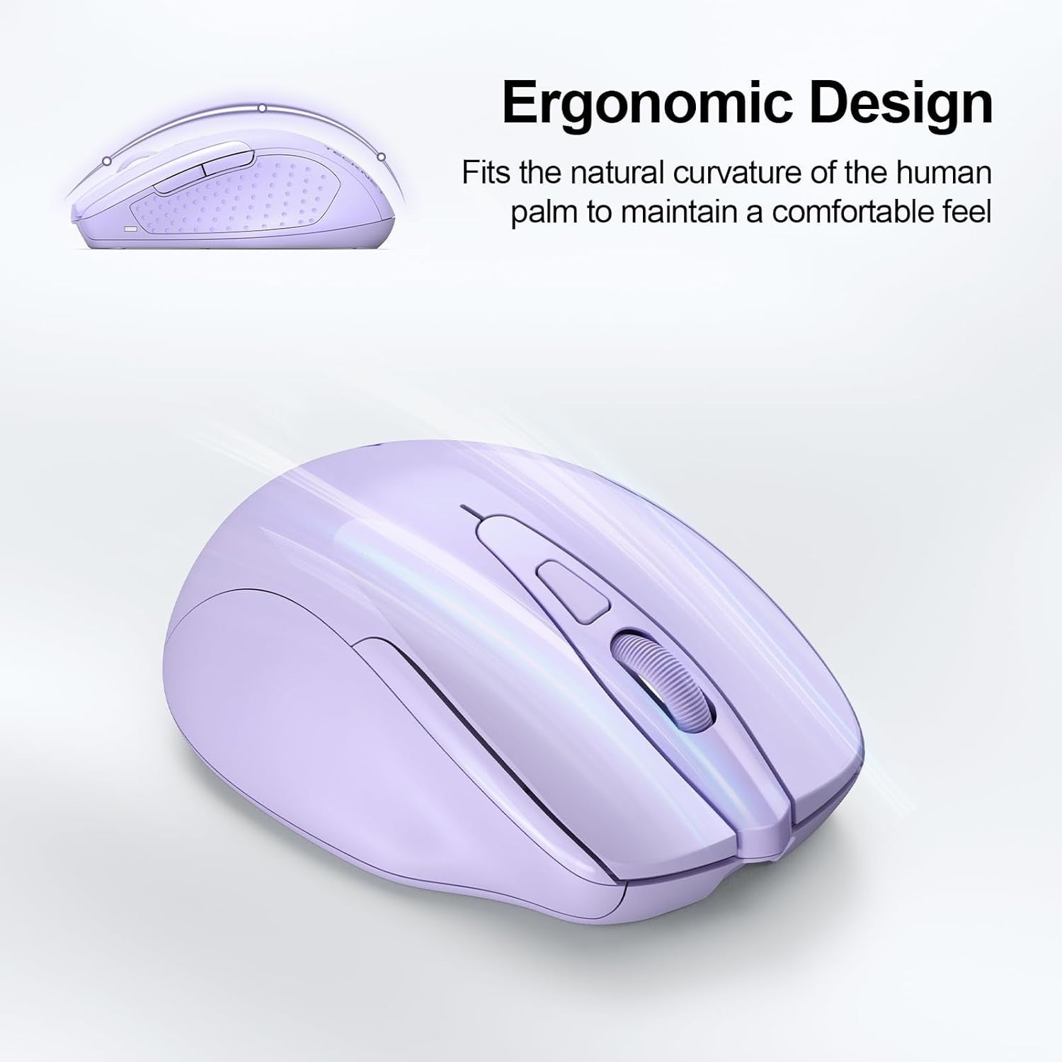 Silent Rechargeable Wireless Mouse Tri Mode Bluetooth 4800DPI Ergonomic Purple