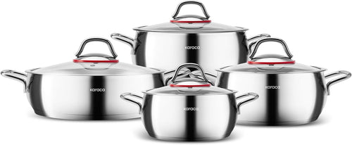8pc Stainless Steel Induction Cooking Pot Cookware Set with Glass Lids PFOA Free
