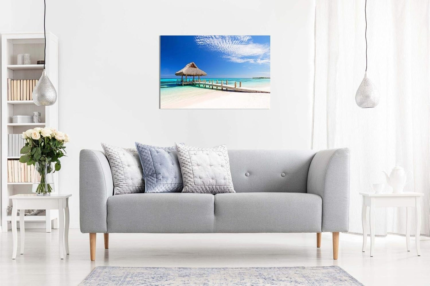 Tropical White Sand Beach Canvas Wall Art Ocean Pier Picture Living Room 12x8