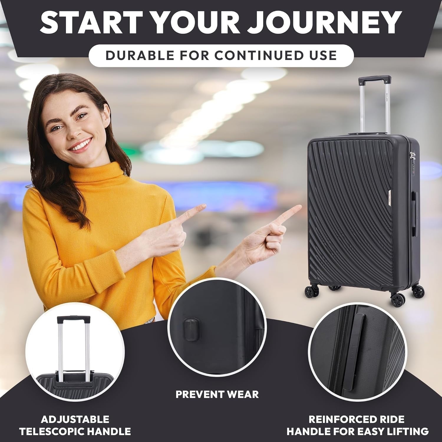 Lightweight Medium Check In Suitcase 24 Inch ABS Hard Shell 4 Spinner