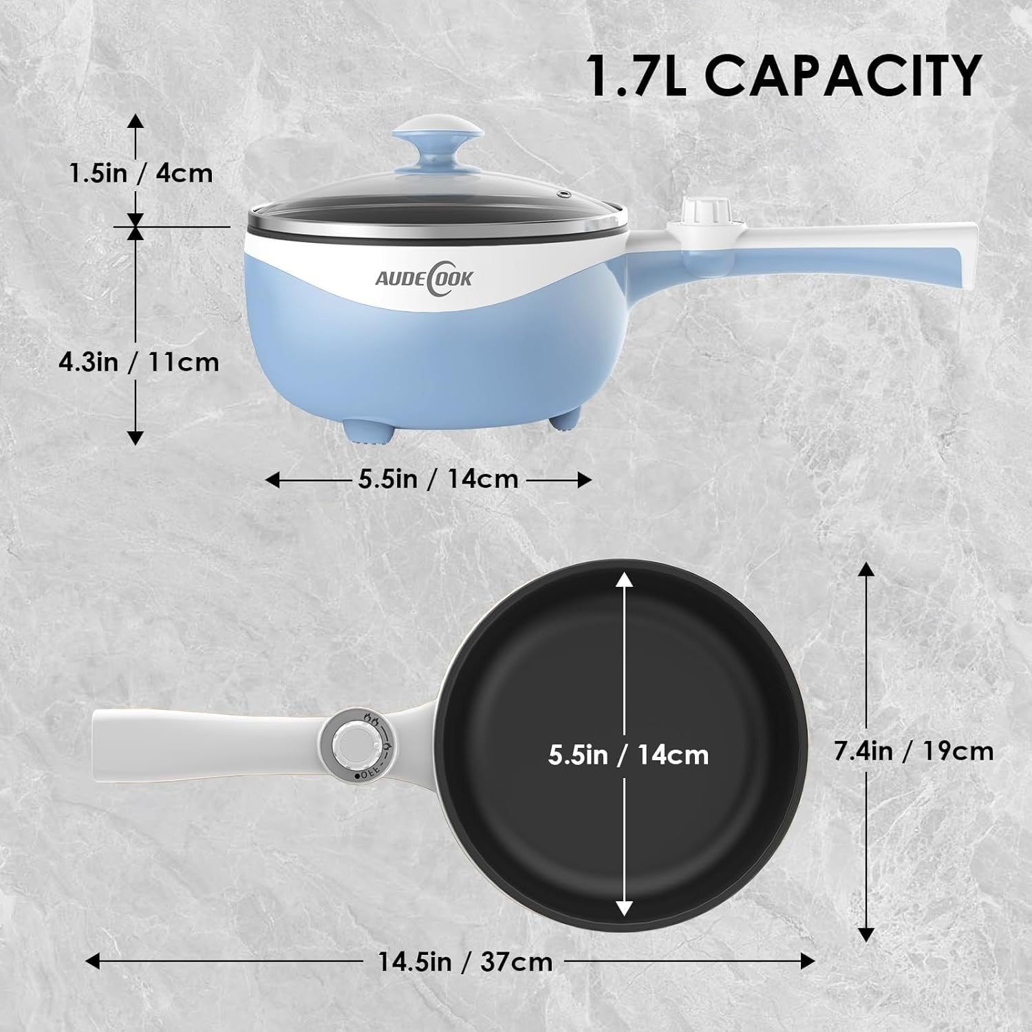 Mini Electric Hot Pot Cooker 1.7L Nonstick Skillet Ramen Pan 600W