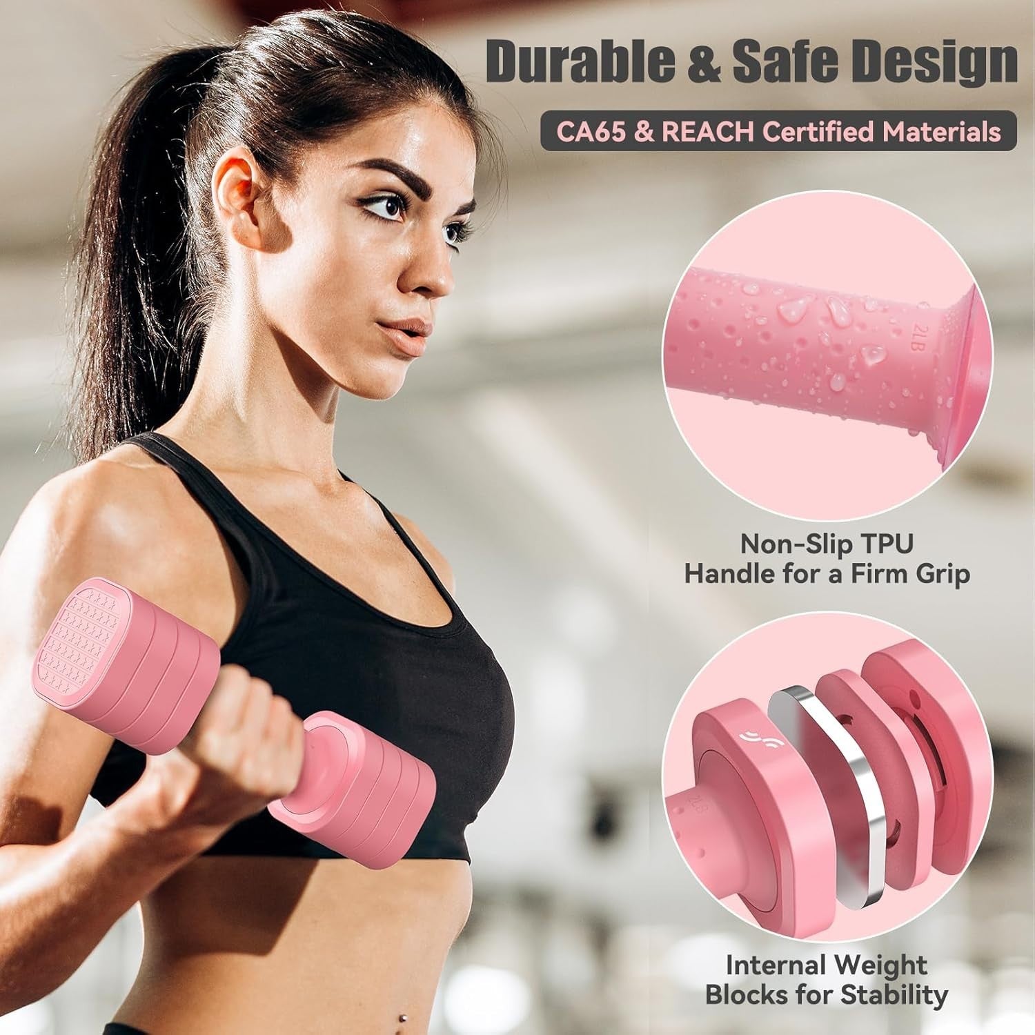 Pink Adjustable Dumbbell Set 2–5lb Pair 4-in-1 Non-Slip Women Weights