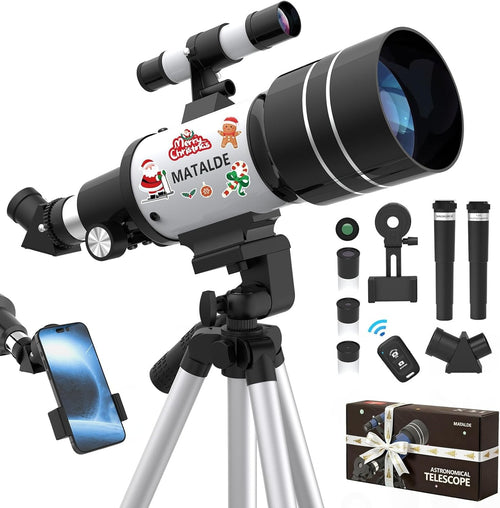 Beginner Telescope 70mm Refractor Astronomy Kit 15X-150X White Tripod