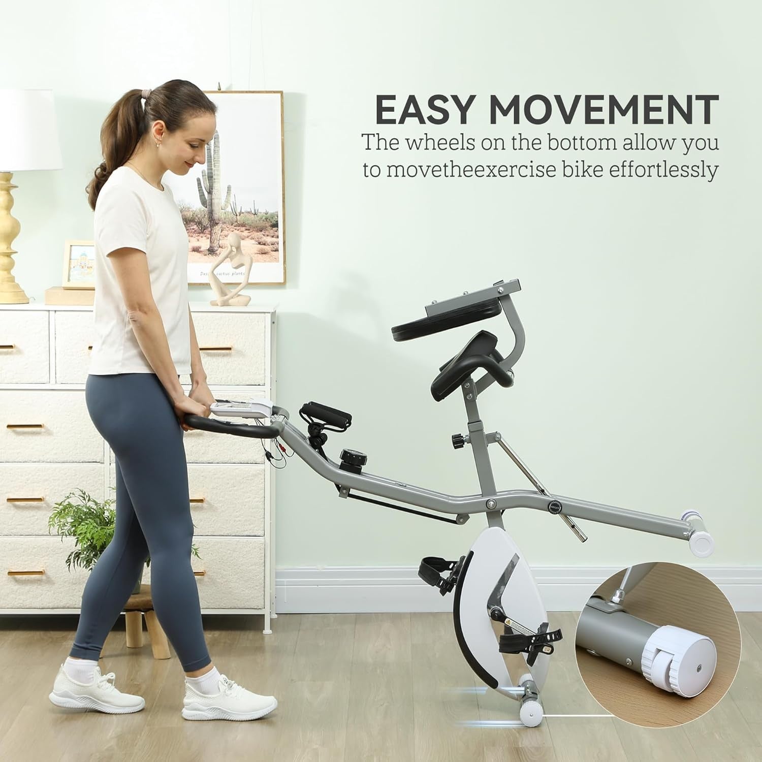 5-in-1 Folding Exercise Bike Upright/Recumbent 8-Level Magnetic LCD White
