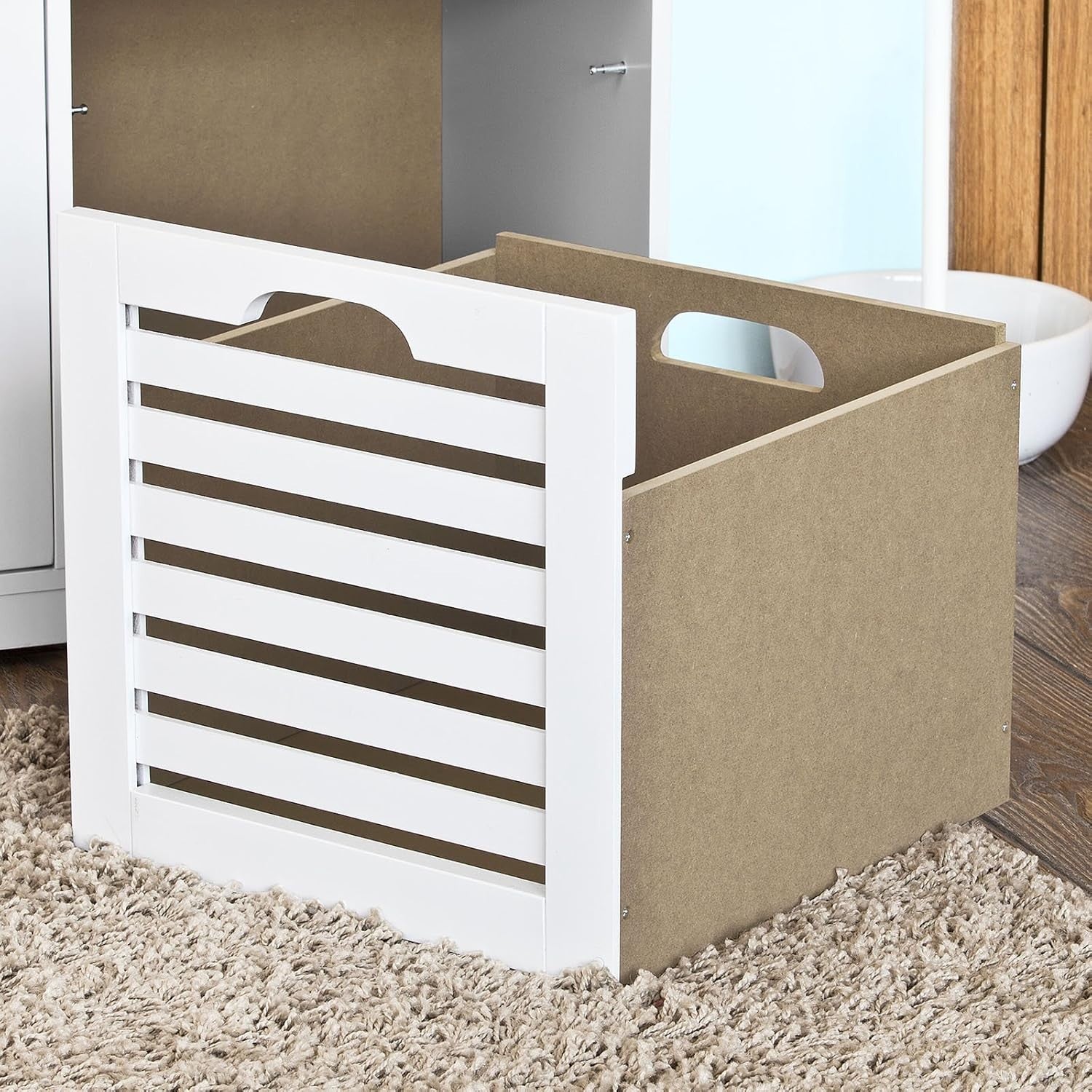 White Shoe Storage Bench with Seat Cushion | 3 Drawer Hallway Cabinet Unit