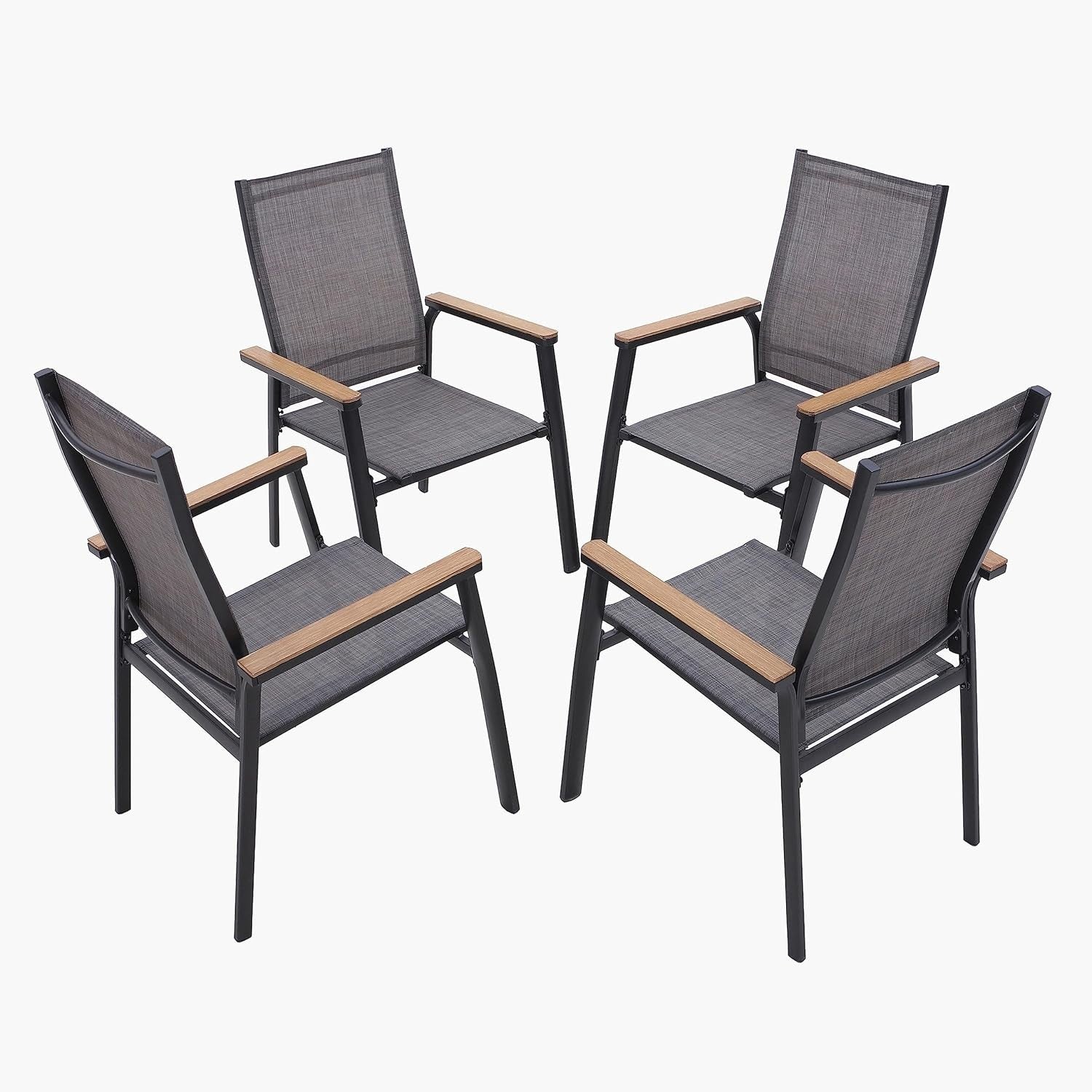 4 Pack Aluminium Patio Dining Chairs Stackable Textilene Garden Seats Grey