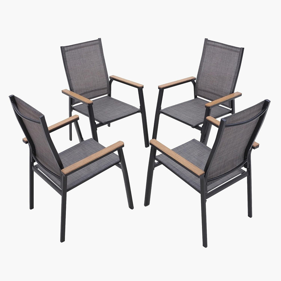 4 Pack Aluminium Patio Dining Chairs Stackable Textilene Garden Seats Grey