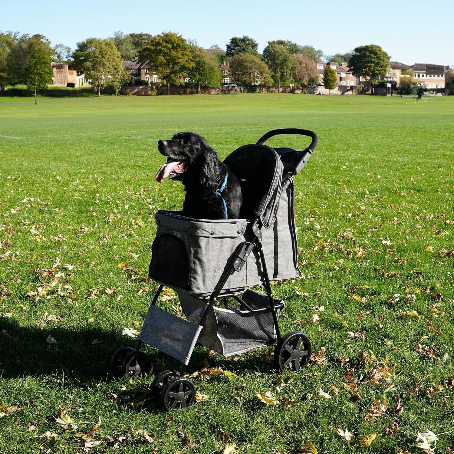 Woven Grey Pet Stroller Pushchair Foldable Travel Pram for Dogs Cats