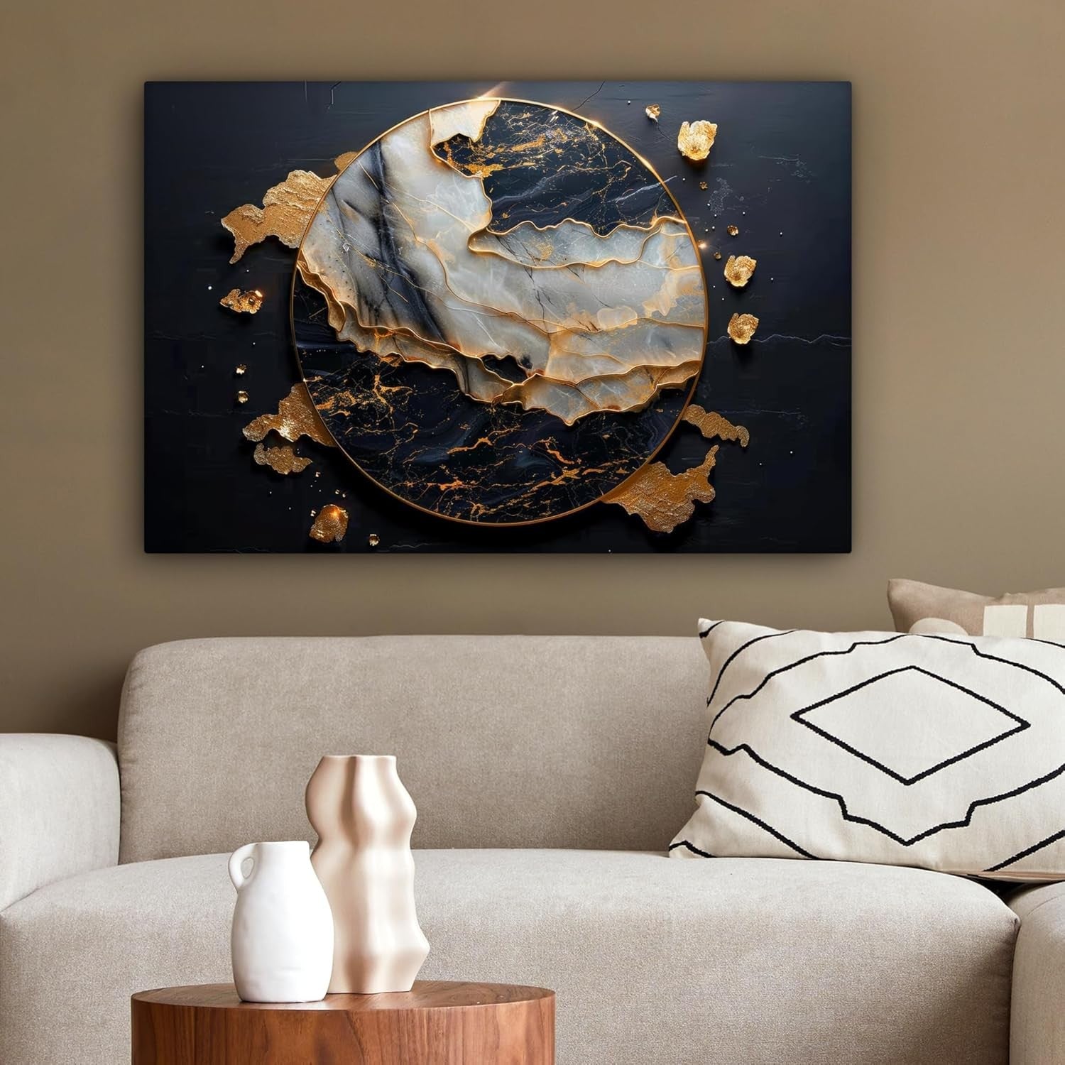 Gold Black Abstract Canvas Wall Art 60x40cm Framed Modern