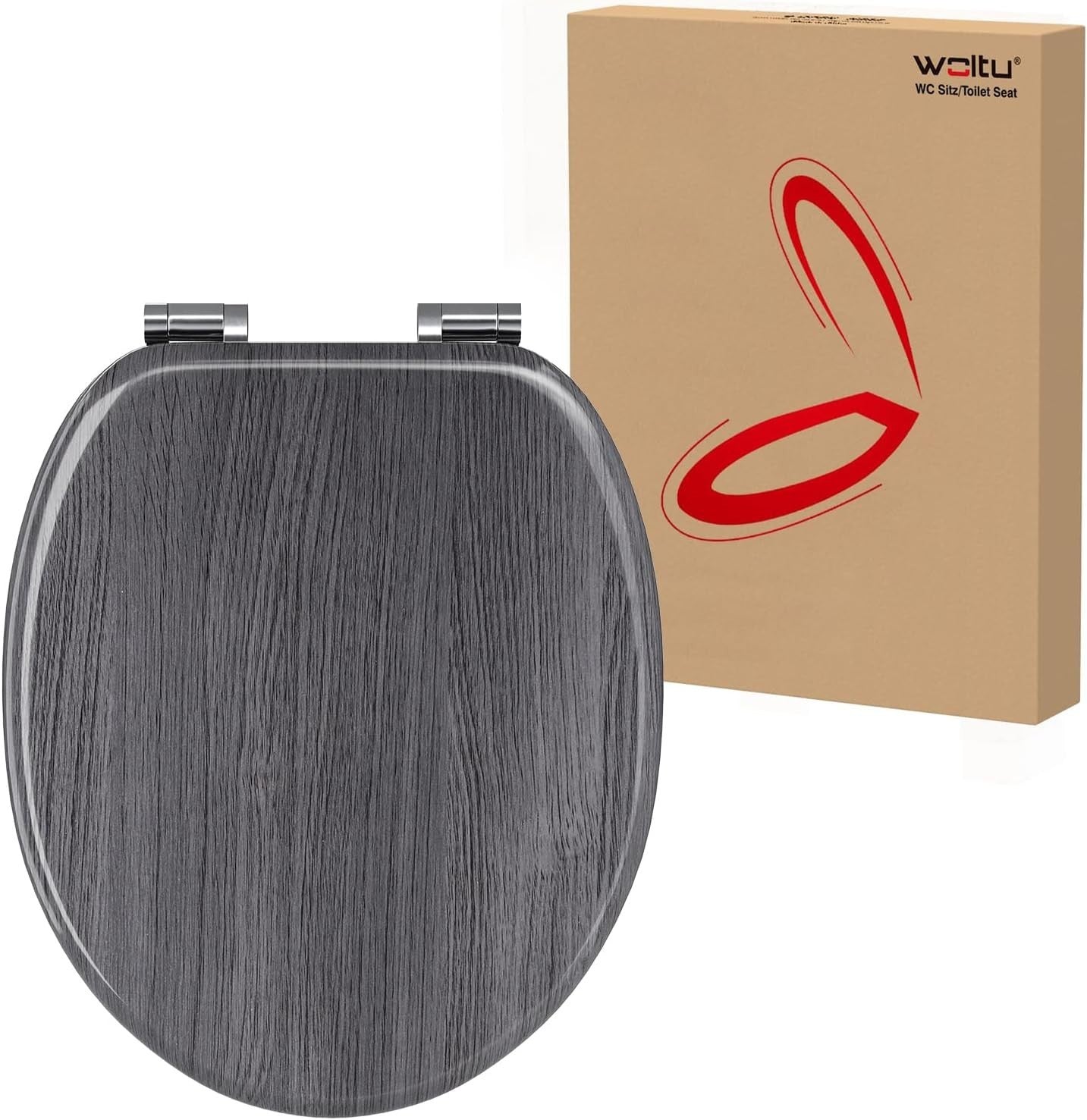Wooden Toilet Seat Soft Close Grey Maple MDF Heavy Duty Standard WC 43.8x37.8cm