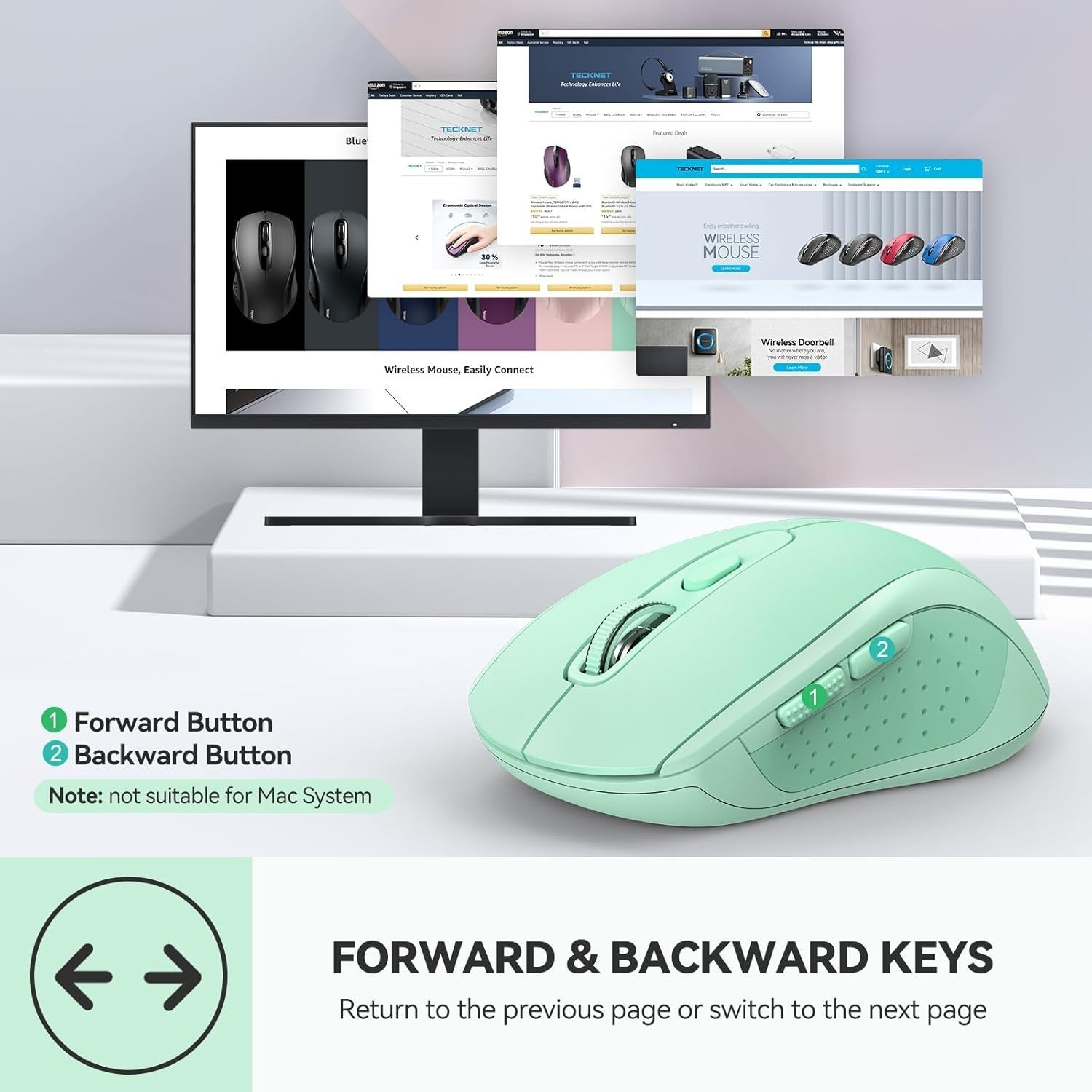 Wireless Bluetooth Mouse 4000DPI Silent Click Ergonomic Multi Device Green
