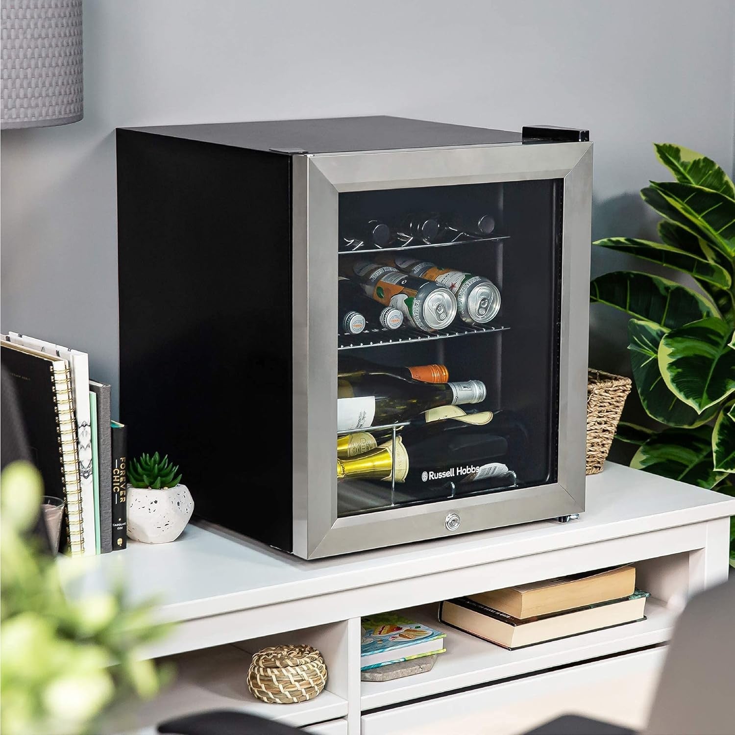 Mini Wine Fridge 12 Bottle Lockable Glass Door Countertop Beer Drinks Cooler