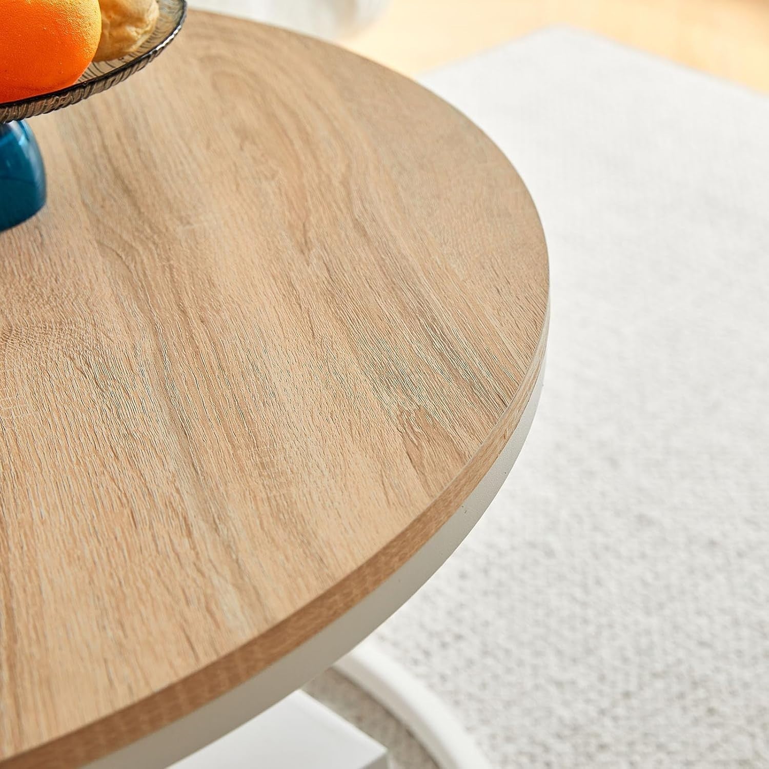 Space Saving Nesting Coffee Table Set Round White Oak End Side Tables Living Roo