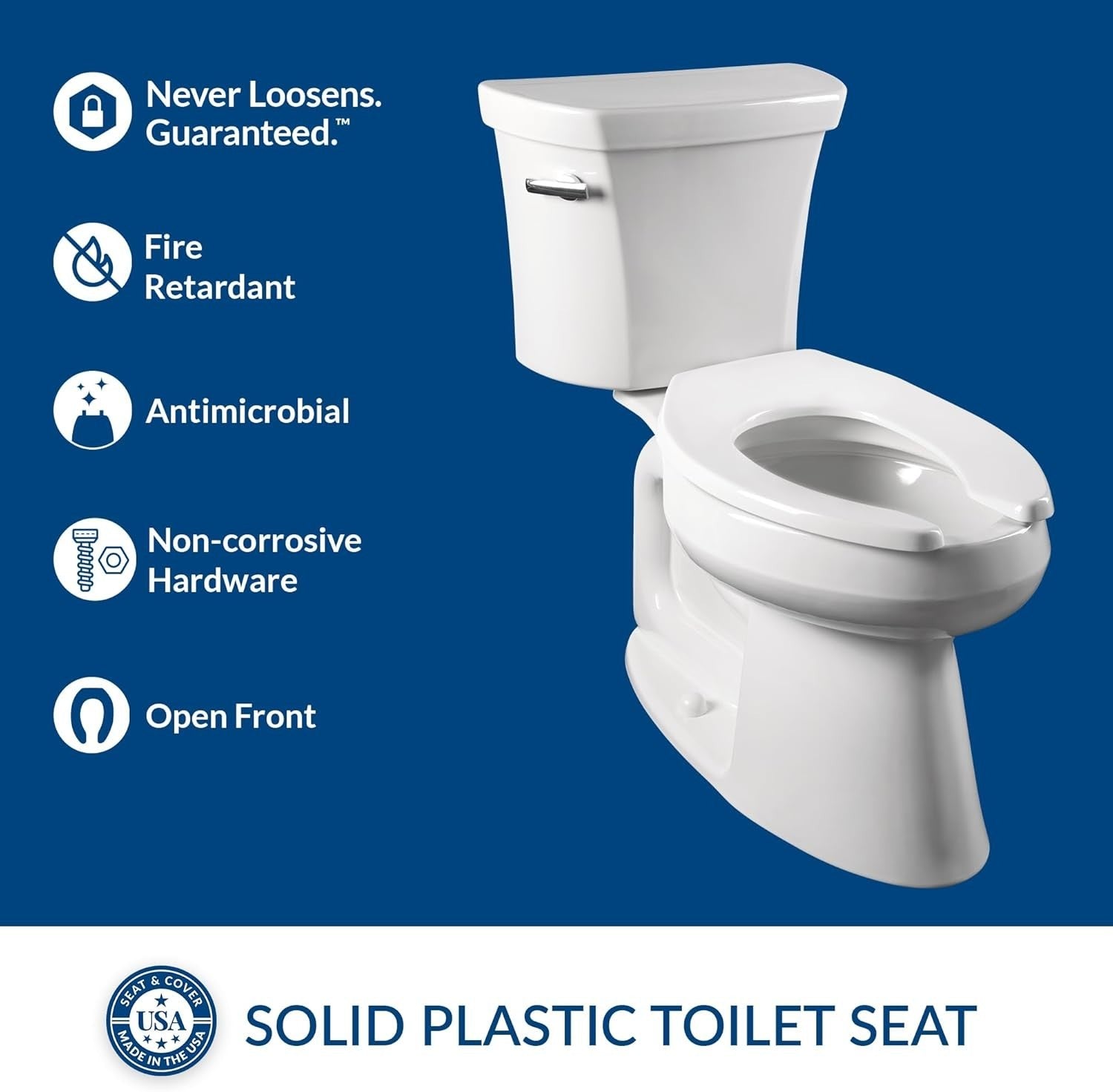 White Elongated Toilet Seat Fastening Non-Slip Durable