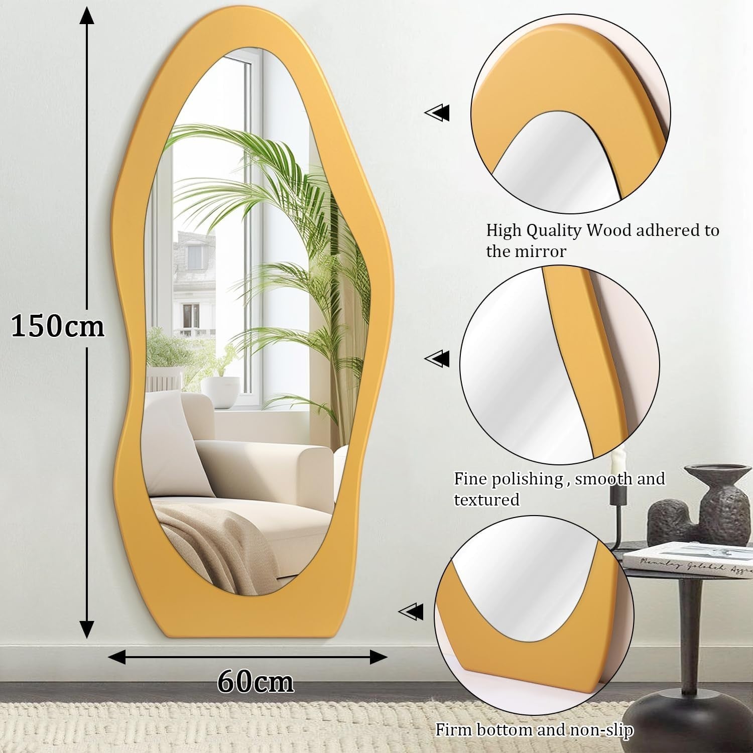 Full Length Golden Wood Frame Mirror 150x60cm - Wall or Floor Use