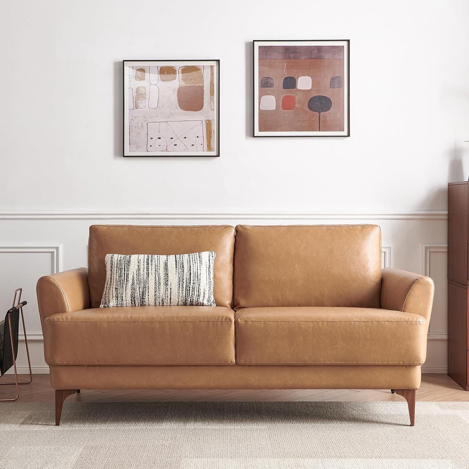 Leather Loveseat Sofa 2-3 Seater Tan Faux Leather Modern Couch for Lounge Office