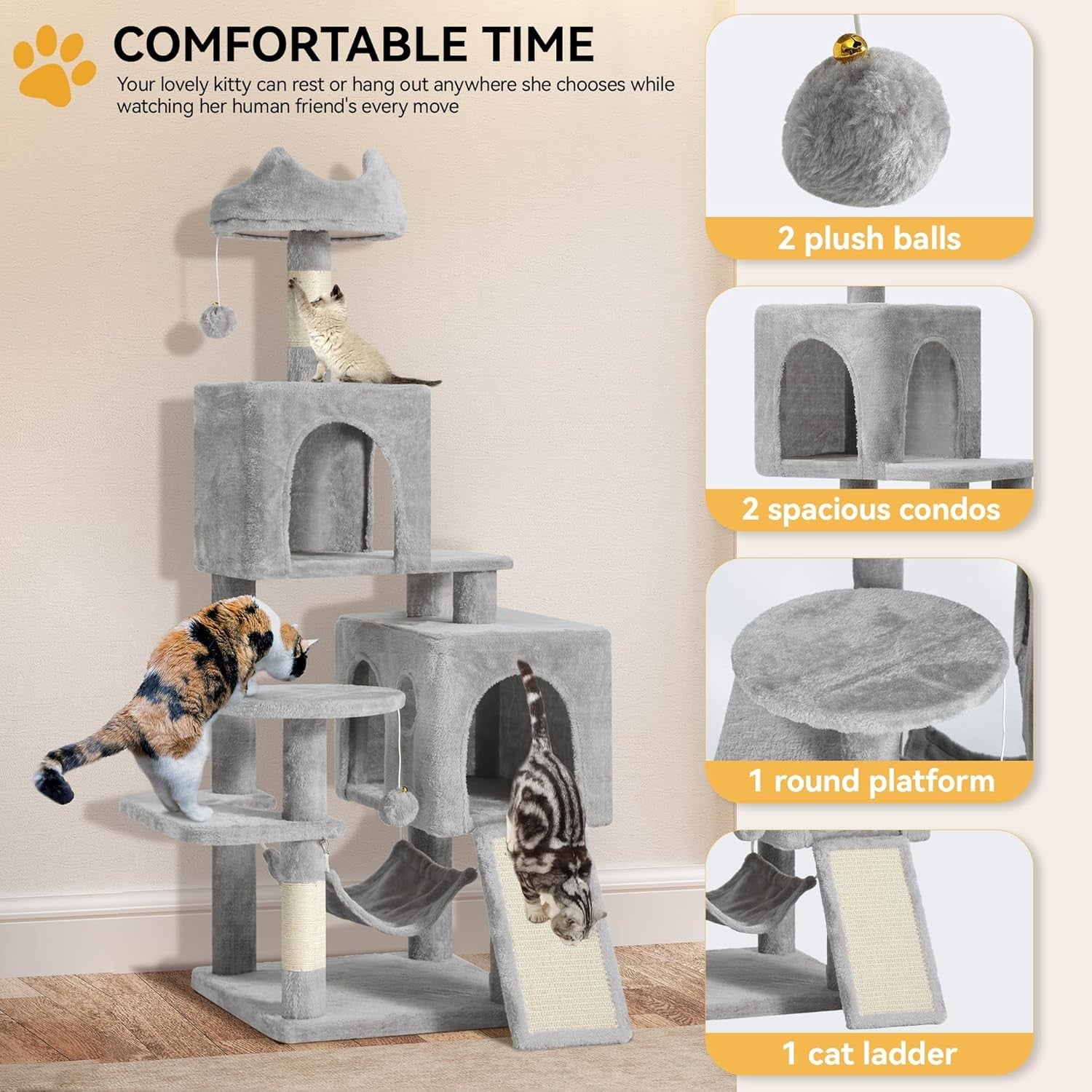 Large Cat Tree Tower 137cm Scratching Post Condo Hammock Multi-Level XL