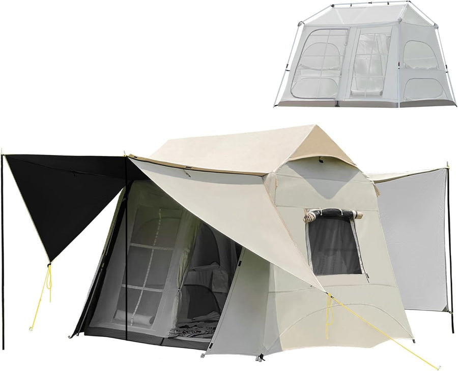 Waterproof 2 Layer Camping Tent Beige 2.6x2.3m w/ Canopy