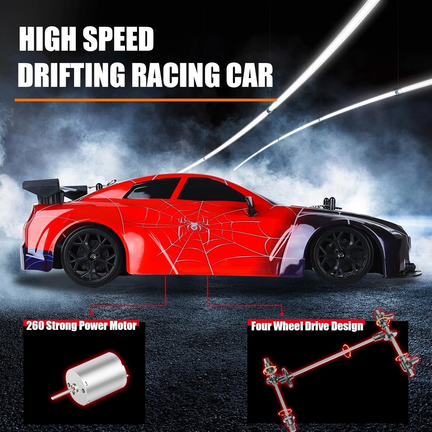 1:14 4WD RC Drift Car – Dual Battery, LED Lights, Full Control Racing Toy
