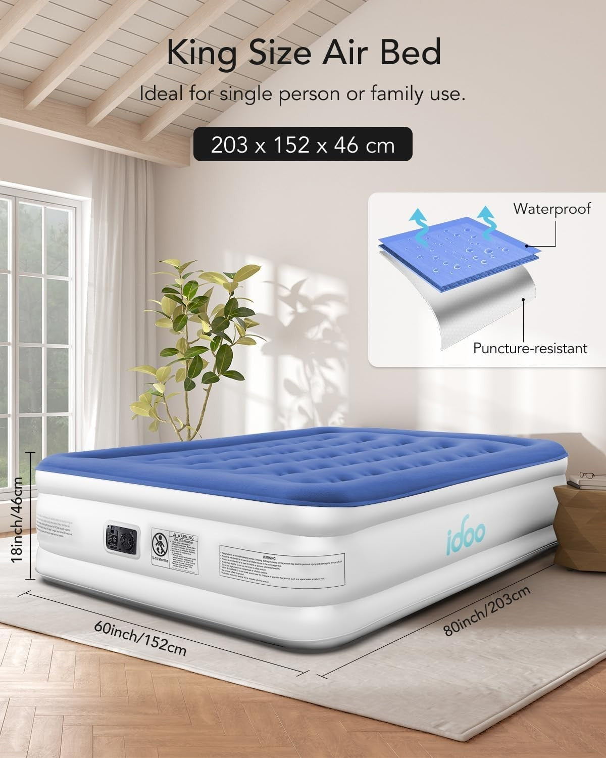 King Air Mattress Inflatable Bed with Built-in Pump Waterproof Comfort