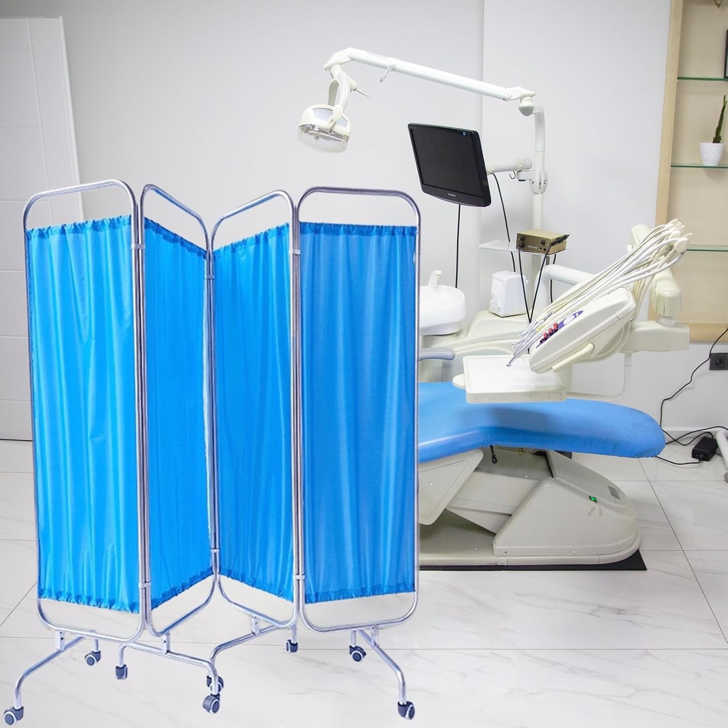 3 Panel Medical Privacy Screen on Wheels Stainless Steel Folding Hospital Divide