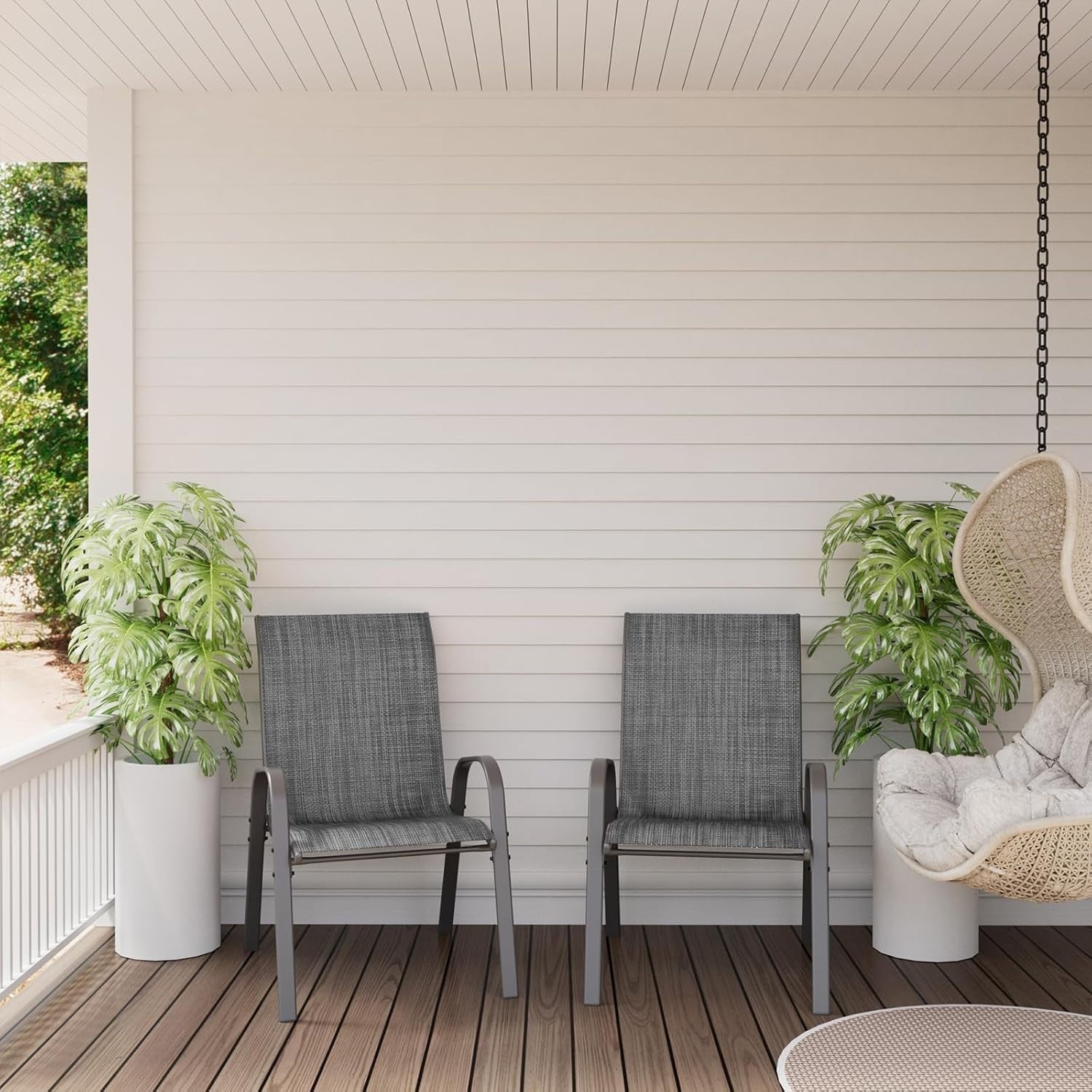 Stackable Outdoor Patio Chairs Set of 4 | Weatherproof Garden Dining Seats